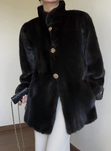 中古挽袖仿水貂环保皮草外套女