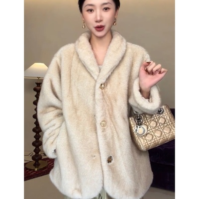 迷醉冬月 2025秋冬新款仿水貂短款毛绒皮毛一体环保皮草复古外套