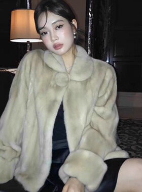 雪球貂 中古挽袖仿水貂小个子可爱环保皮草毛毛外套短24秋冬新款