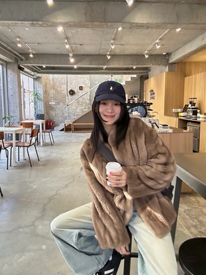 曼城韶光 仿水貂抽刀毛毛外套女复古咖色仿大衣外套冬季保暖新款