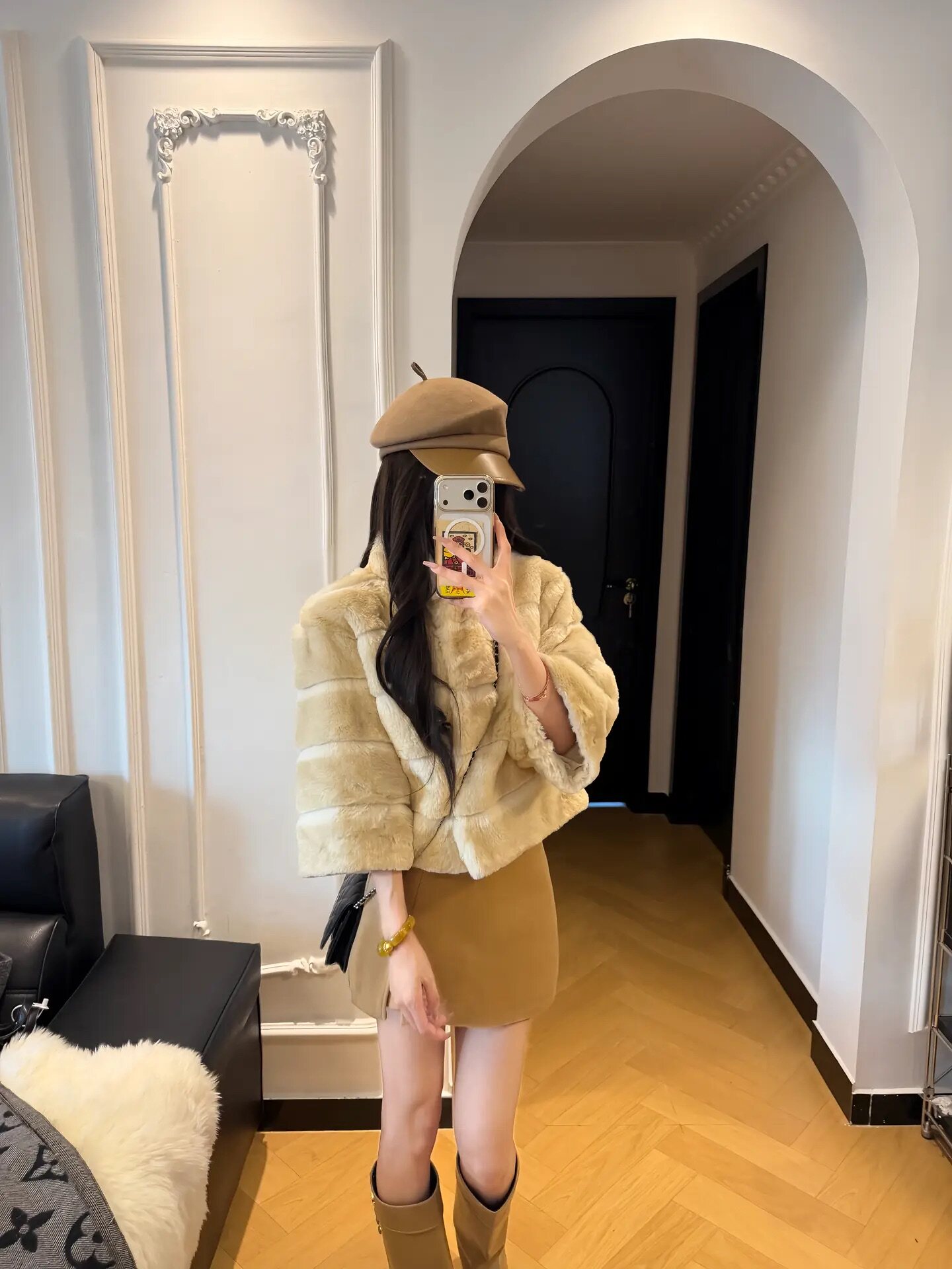 冬日摩卡 横排仿獭兔皮草外套女短款宽松加厚毛毛秋冬