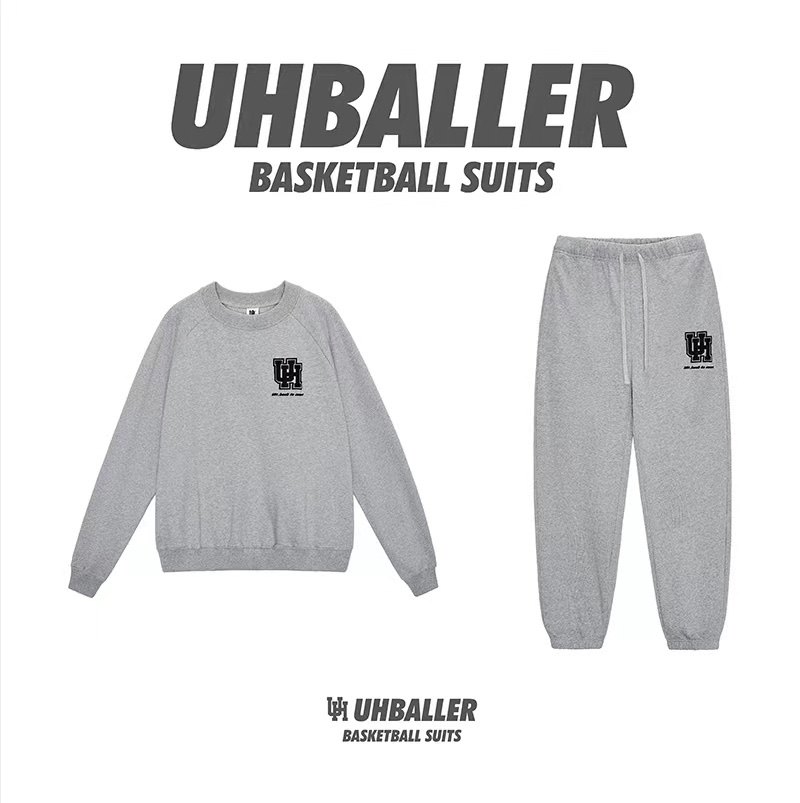 UH BALLER SS冷灰美式篮球套装纯棉宽松薄款休闲卫衣卫裤