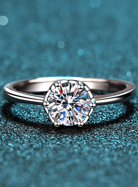 s925银镀18K金戒指女莫桑石微镶指环镀pt950铂金简约气质女友礼品