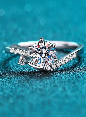 s925银镀18K金纽扣雪花戒指时尚简约风镀PT950铂金莫桑钻女戒礼物