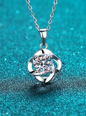 s925纯银镀18K金钻石女时尚四爪1克拉莫桑钻项链吊坠镀PT950 铂金