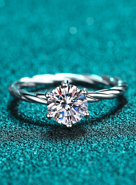 s925银镀18K金莫桑石戒指女镀pt950铂金钻戒女麻花扭臂指环轻奢风