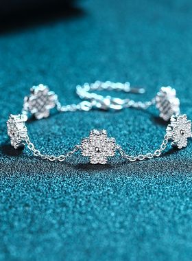 925纯银镀18K金莫桑钻女轻奢四叶草微镶D色莫桑石手链镀PT950铂金