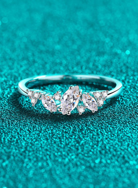 s925银镀18K金时尚设计感镀PT950 铂金情人节礼物马眼莫桑石戒指