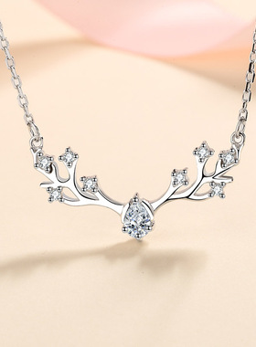 s925纯银镀18K金项链女小鹿吊坠鹿角可爱甜美简约时尚镀PT950铂金