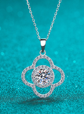 s925纯银镀18K金女时尚锁骨吊坠项饰1克拉莫桑石钻石镀pt950铂金