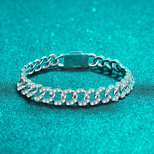 925纯银镀18K金男女款情侣手链全通用手环镀pt950铂金莫桑钻手饰