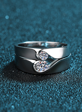 s925银镀18K金戒指镀PT950铂金莫桑石戒指情侣心中有爱情人节礼物