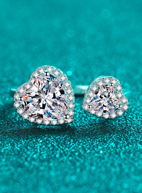 s925银镀18K金活口戒指女莫桑石心相连指环镀pt950铂金轻奢风饰品