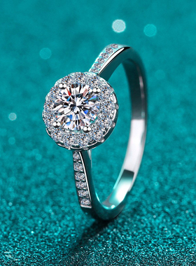 s925银镀18K金戒指女镀pt950铂金莫桑石戒指四爪圆包指环轻奢饰品