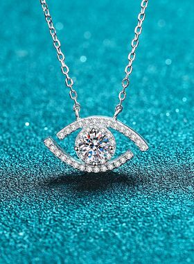 s925纯银镀18K金女ins吊坠恶魔之眼莫桑石钻石镀PT950 铂金项链