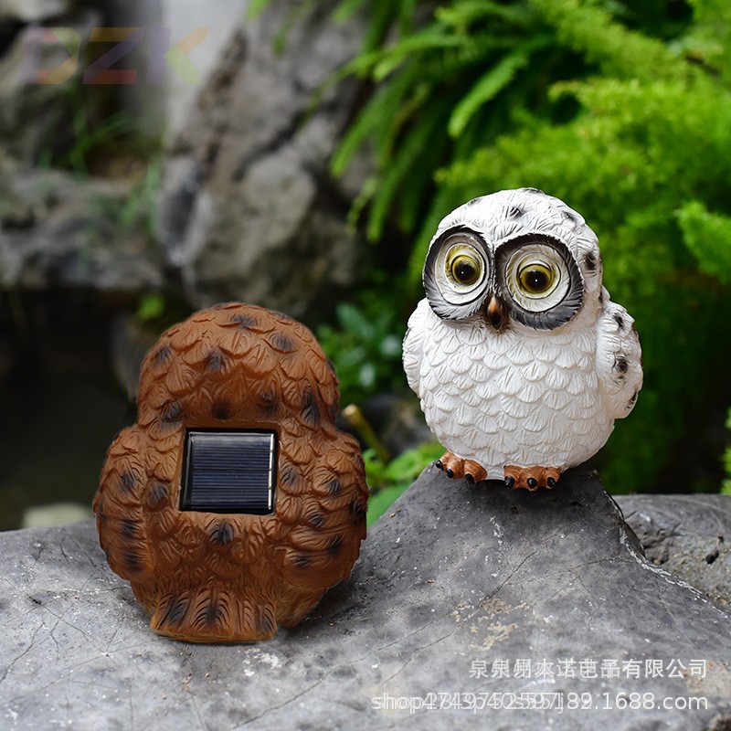 亚马逊户外仿真猫头鹰动物雕像摆件树脂太阳能庭院灯花园装饰.7