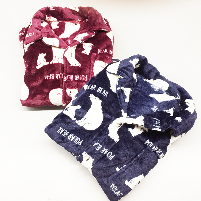 原单外贸日式男款套装长裤绒睡衣