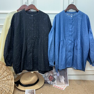森系风琴褶衬衫 宽松版 文艺上衣纯棉衬衣 新款 日单原单2025秋季