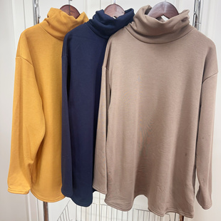 日单秋冬新款 T恤女百搭宽松高领护颈卫衣上衣 保暖加绒纯色长袖