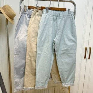 日单春秋季 子舒适百搭裤 长裤 松紧腰硬挺裤 子 休闲裤 清