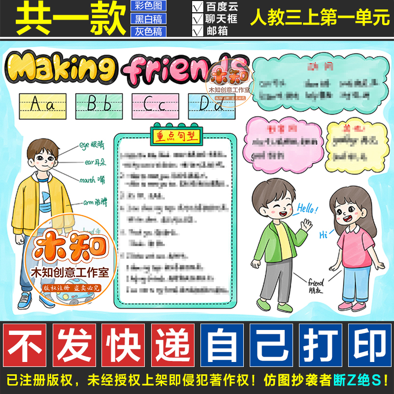 971号人教英语新三年级上册第一单元Making friends交朋友手抄报