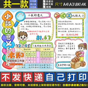 848号小数的意义和性质手抄报模板电子版数学小报小学四年级下册H