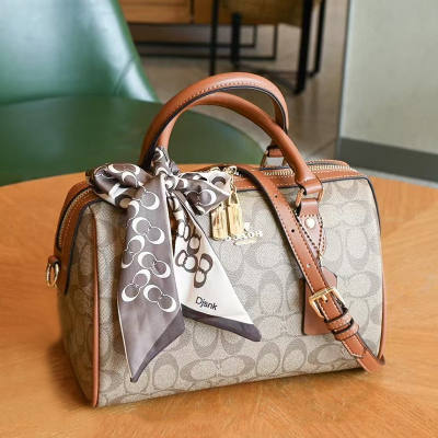 品牌轻奢印花波士顿女包真皮手提枕头包2025新款大容量老花斜挎包