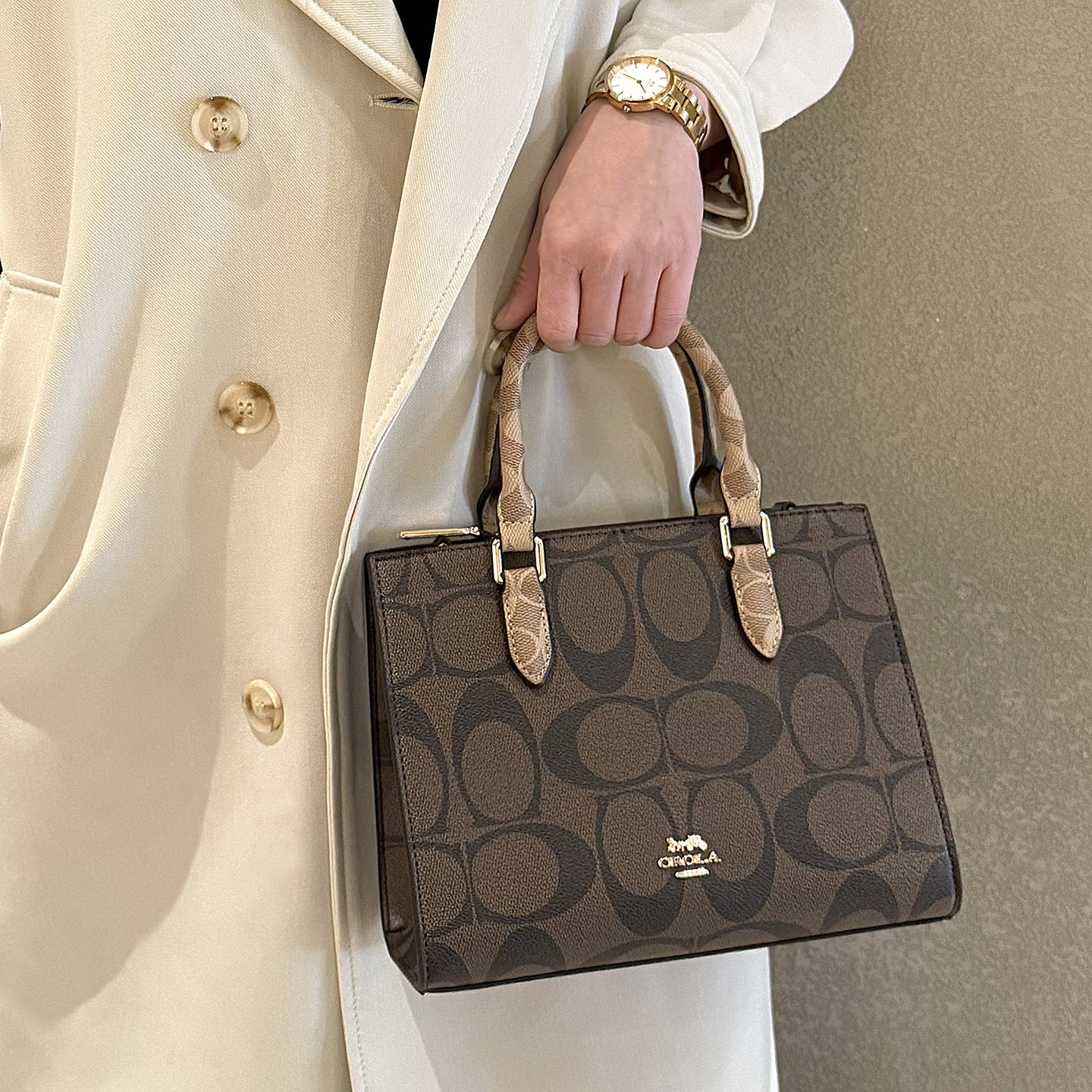 品牌真皮包包高级感手提托特包女2025新款时尚大气老花单肩斜挎包