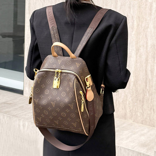 品牌女包真皮老花双肩包女式2025新款时尚妈妈旅游背包休闲大容量