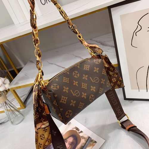 路易爱黛真皮老花女包女士斜挎小包包2025新款百搭链条腋下枕头包