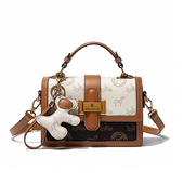 品牌女包轻奢复古老花单肩斜挎小包包2025新款 高级感真皮小方包