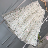 2024秋冬新款 波点蓬蓬裙少女减龄网纱中长款 半身裙松紧腰高腰重工