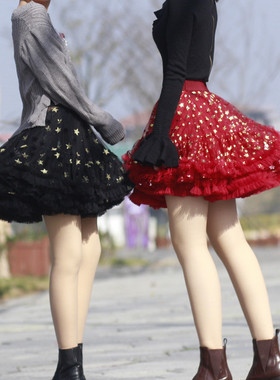 搭配毛衣短款蓬蓬裙A字显瘦超蓬洛丽塔裙撑tutu短裙网纱半身裙