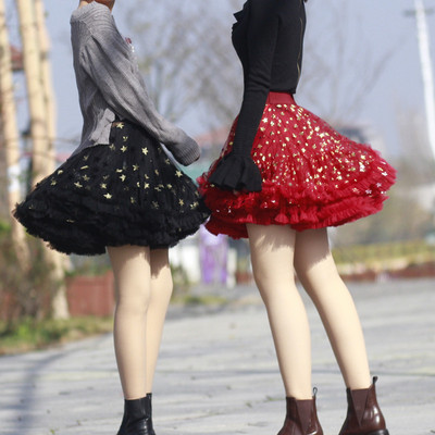 超短裙塔裙可爱A字星星超蓬