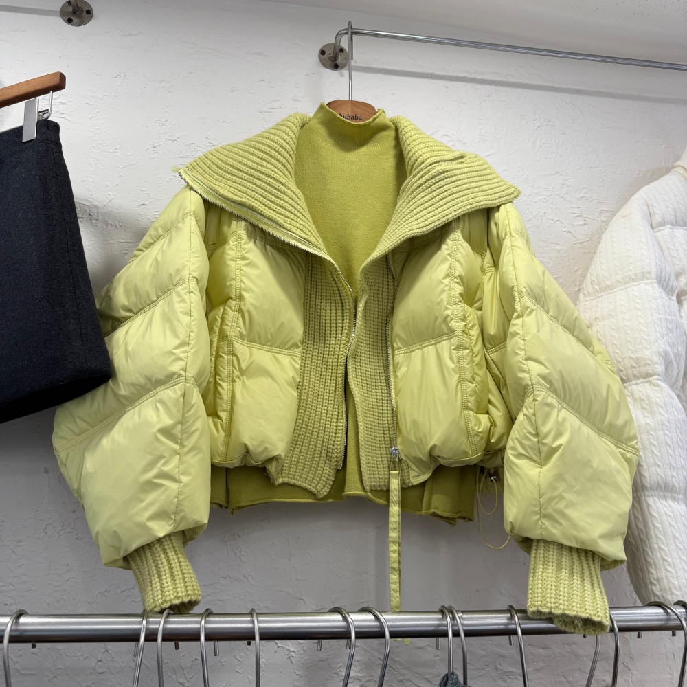 小个子气质针织拼接翻领羽绒服女泡芙感减龄百搭短款保暖外套9802