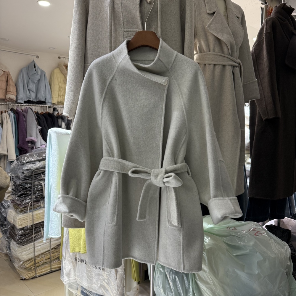 法式高级感气质立领双面羊绒大衣配腰带简约休闲中长毛呢外套6430