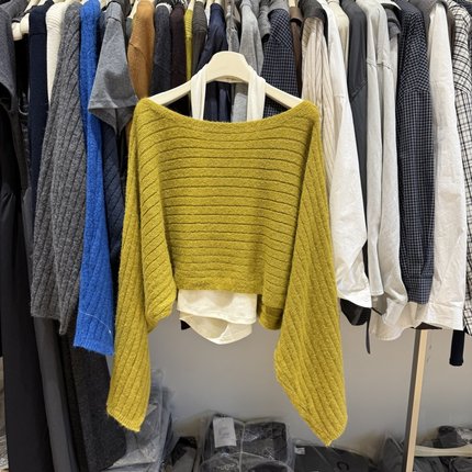 早秋韩版时尚针织蝙蝠袖罩衫+纯色露背挂脖背心两件套上衣女99625