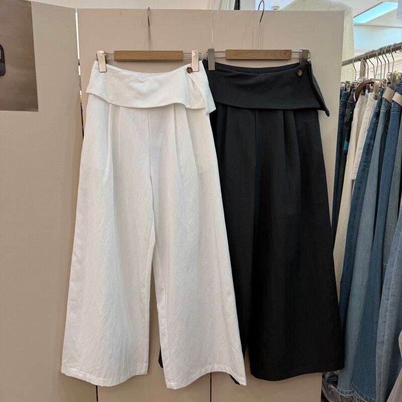 不规则设计高腰屁帘阔腿休闲裤女显瘦百搭小个子春夏薄款长裤6219