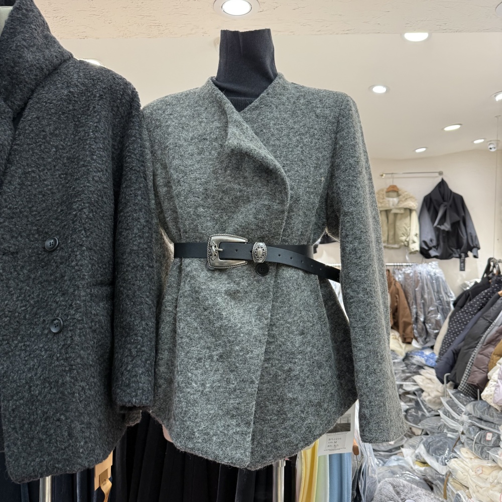 高级感法式气质翻领加厚毛呢外套配腰带显瘦秋冬时尚短款大衣1216