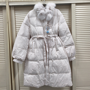 狐狸毛领可拆90白鸭绒盘扣长款羽绒服女收腰过膝外套冬季保暖冬衣