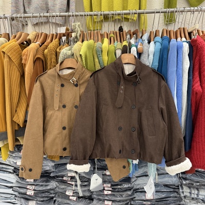 加厚加绒冬季高级感双排扣立领鹿茸皮外套气质时尚百搭夹克女8227