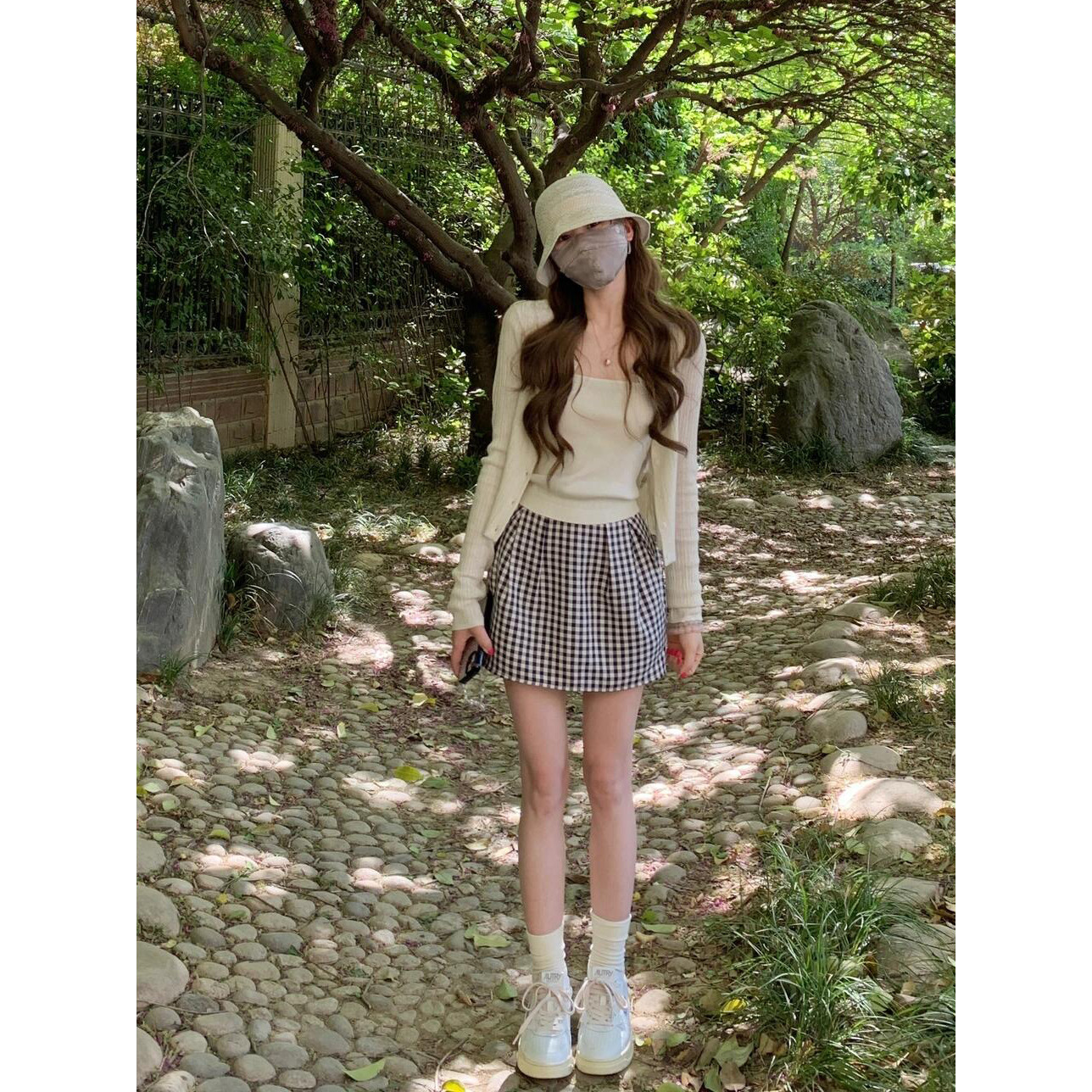 盐系韩剧穿搭三件套装格子半身短裙连衣裙女小个子初春