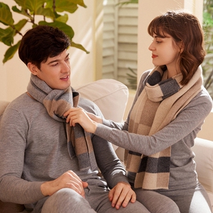 2023秋冬新品羊绒围巾男女通用100纯山羊绒格子方块针织保暖围脖