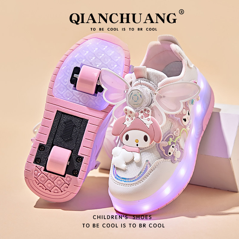 女童天使可爱美乐蒂双轮两穿暴走鞋网面滑轮鞋儿童彩灯溜冰童鞋子