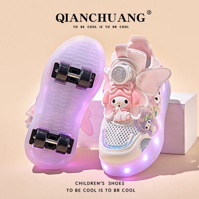 天使美乐蒂四轮暴走鞋夏季儿童运动两穿轮滑鞋女孩镂空透气溜冰鞋