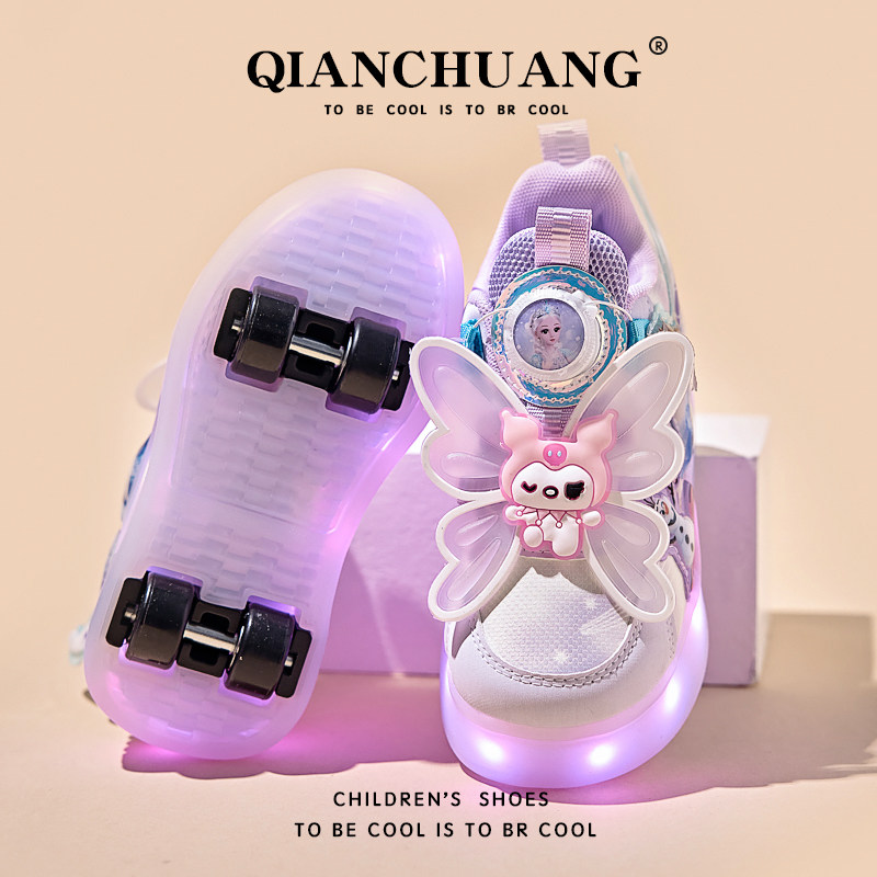 天使公主暴走鞋女童两穿暴走鞋滑轮鞋儿童亮灯新款中大童溜冰童鞋