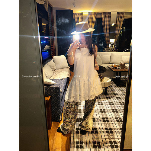 MOERSHOP 四季精灵 重工白色吊带连衣短裙女拼接叠穿提花设计裙子