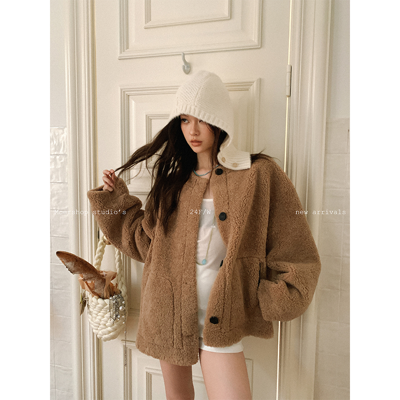 MOERSHOP 实用honey 简约环保皮毛一体外套女冬加厚保暖皮草上衣