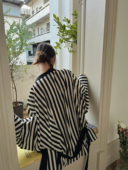 慵懒狂欢 飘带衬衫 汉袍式 女夏季 上衣 条纹宽松防晒罩衫 MOERSHOP