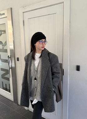 MOERSHOP 智性美学 黑标系列classic灰色羊驼毛宽肩西装休闲外套